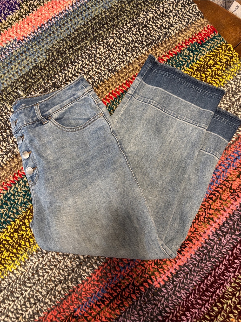Chico's Light Blue Wide Leg Jeans with Dark Hem Detail